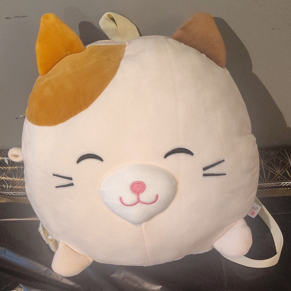 Smoochy Pals Calico‎ Cat Plush Backpack Cream Brown Orange Squishy Kawaii Bag